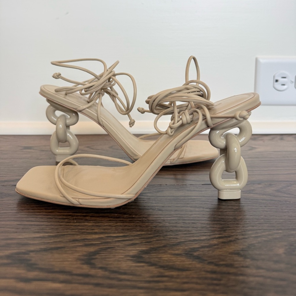 Cult Gaia Zadie Leather Ankle-Wrap High-Heel Espadrille Sandals – Nude – Size 8 - Picture 3 of 7